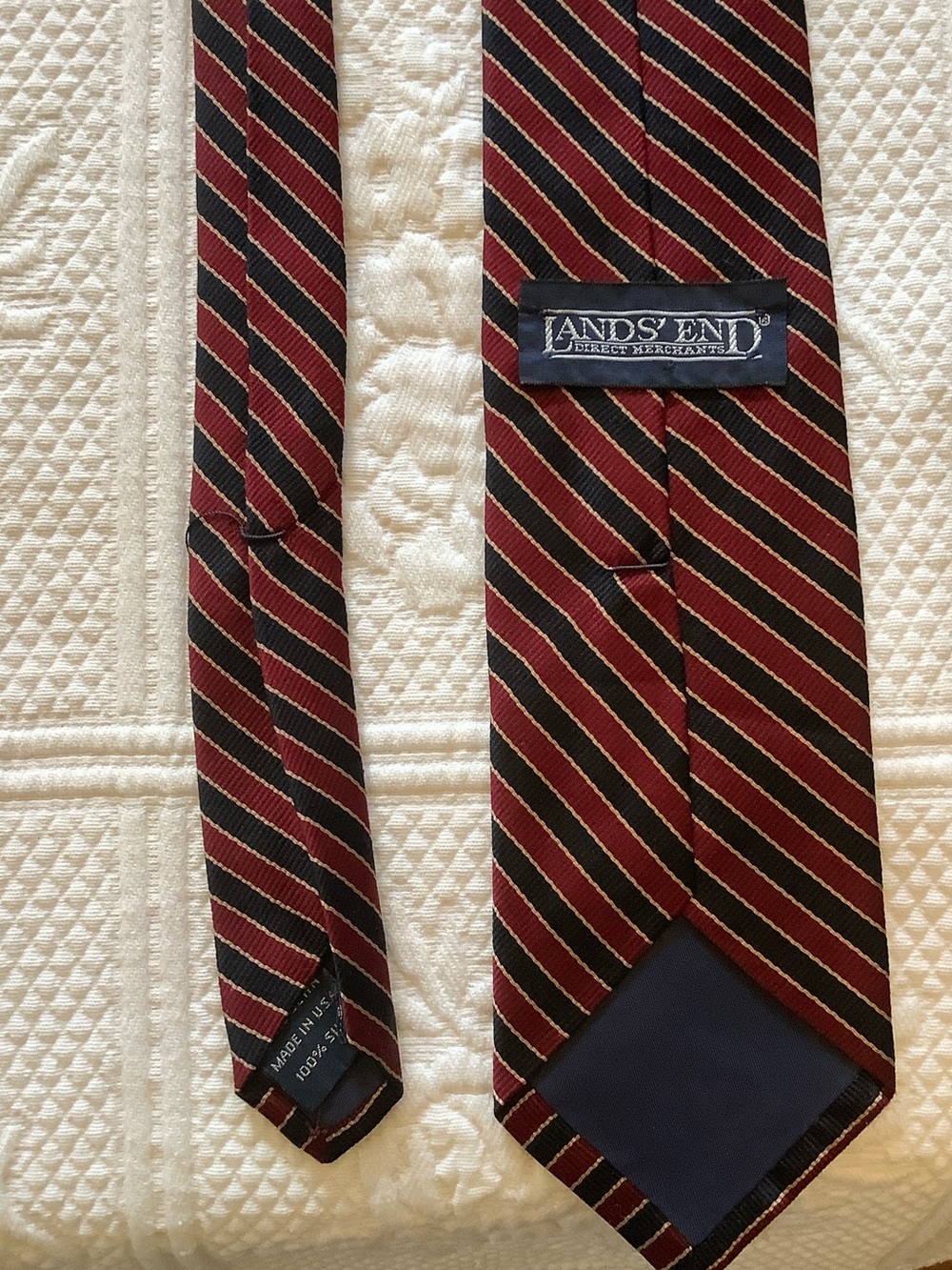 Silk Lands' End Striped Ties in Burgundy, Green & Navy - Picture 3 of 8